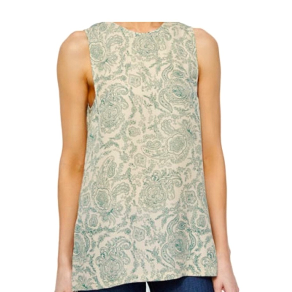 Theory Sharlia Sleeveless Paisley Top, Sand/Jade‎ Medium